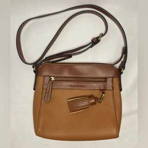 St John's Bay Tote Shoulder Crossbody Bag Purse Brown Tan Zip Pocket Women